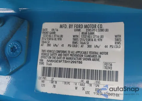 2017 Ford Transit Connect Xlt z USA, uszkodzony, nr VIN NM0GE9F75H1299786